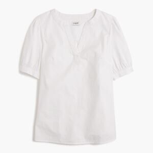 J. Crew Poplin Top Short Sleeve Split V-Neck Cotton Blend Blouse White NWT M